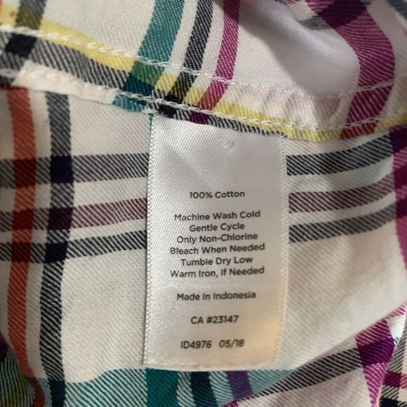 Talbots Shirt Womens Extra Large XL Multicolor Plaid Button Up Cotton Blouse Top - Picture 7 of 8